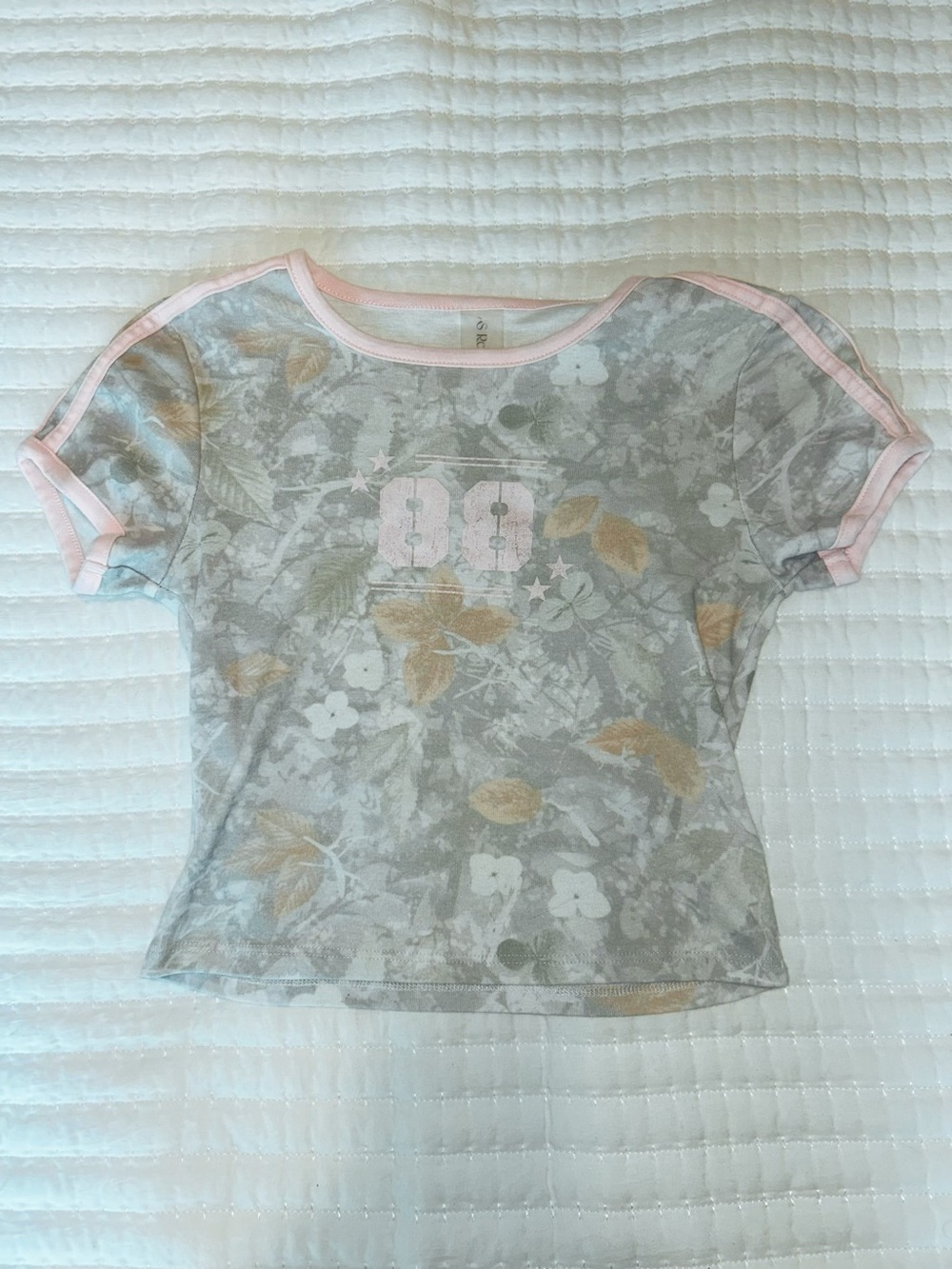 Altard State Revival Women's Gray Floral Tee with Pink Trim